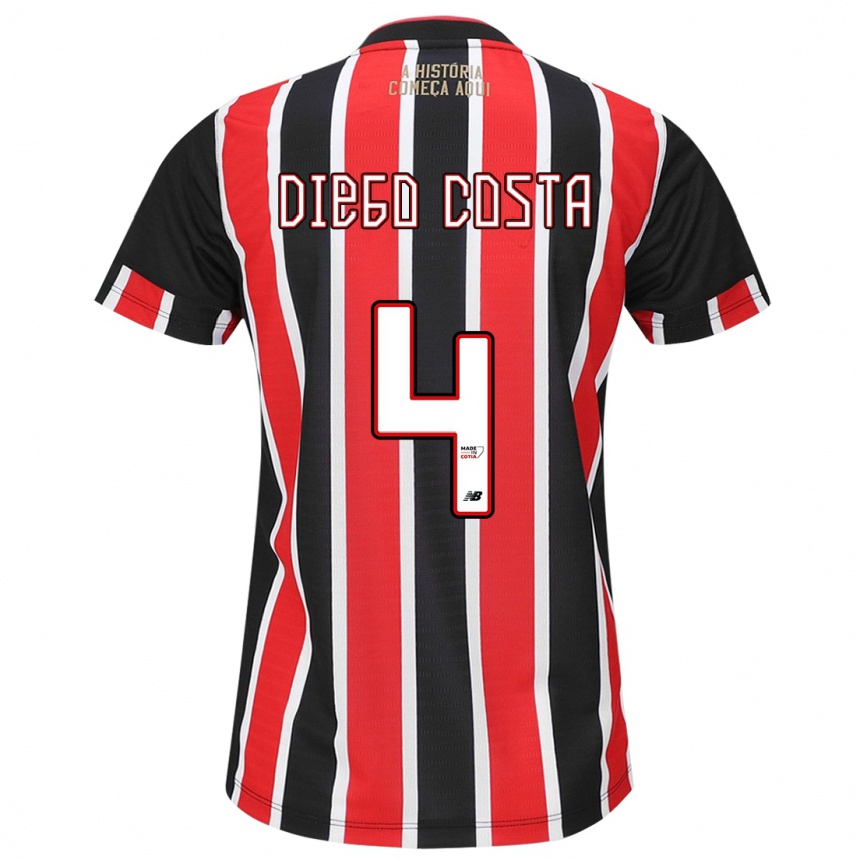 Kids Football Diego Costa #4 Black Red White Away Jersey 2024/25 T-Shirt