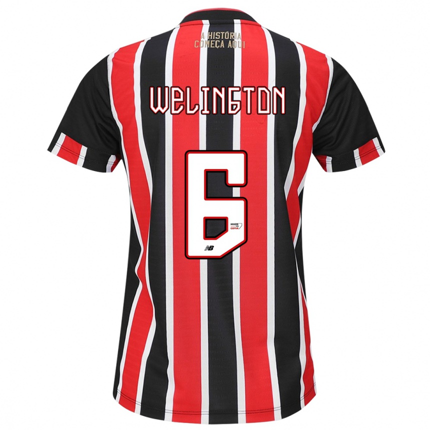 Kids Football Welington #6 Black Red White Away Jersey 2024/25 T-Shirt