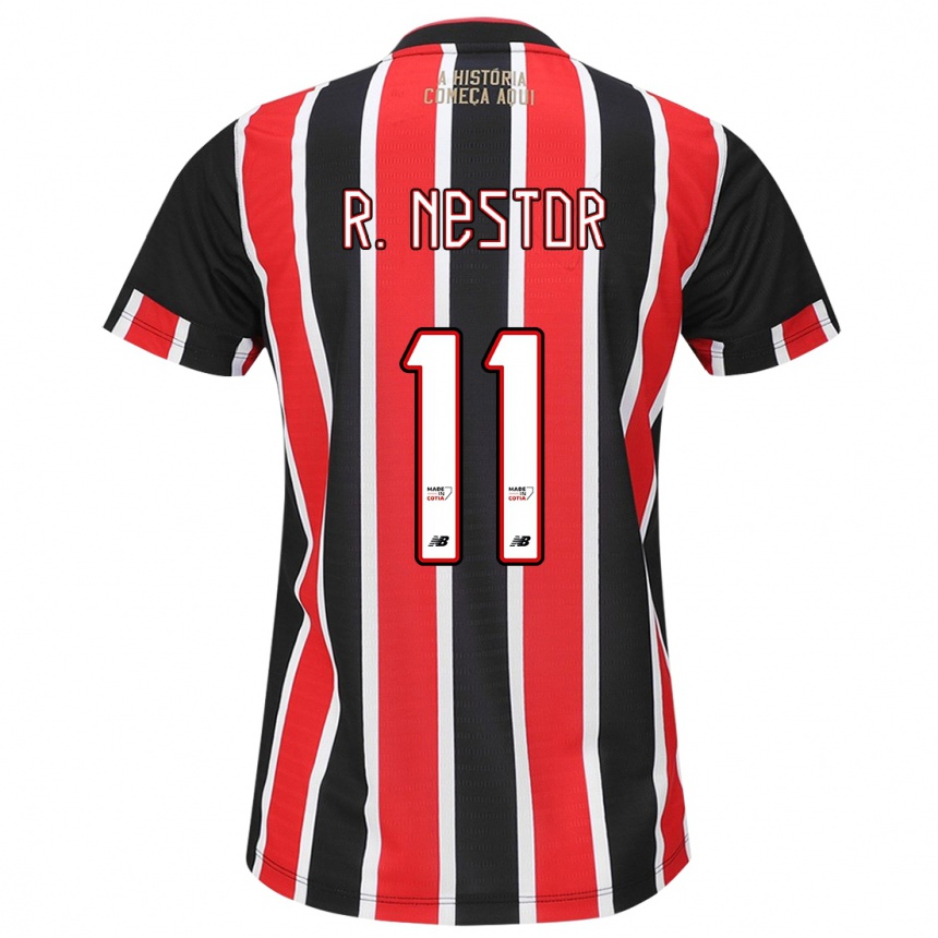 Kids Football Rodrigo Nestor #11 Black Red White Away Jersey 2024/25 T-Shirt