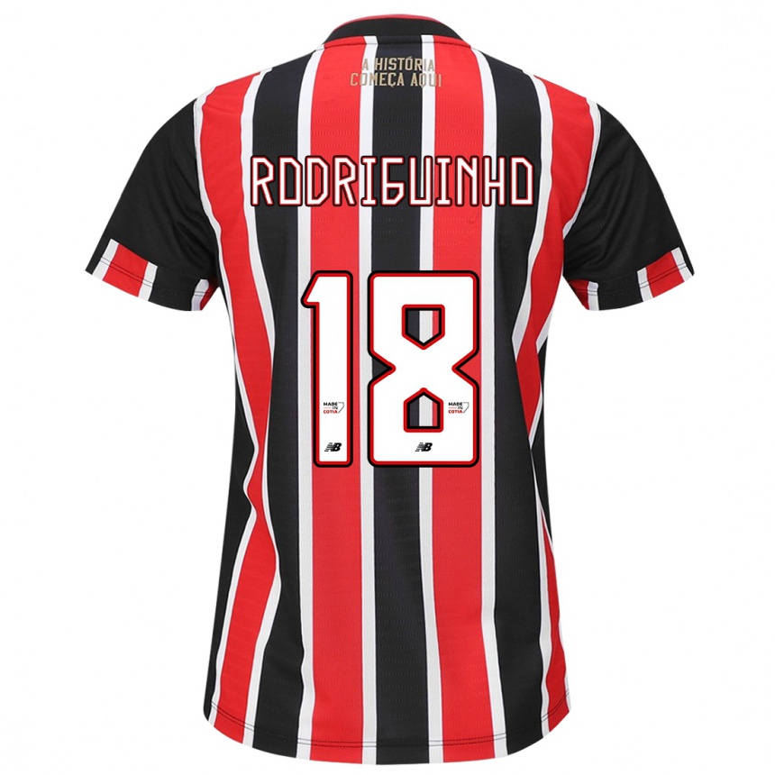 Kids Football Rodriguinho #18 Black Red White Away Jersey 2024/25 T-Shirt