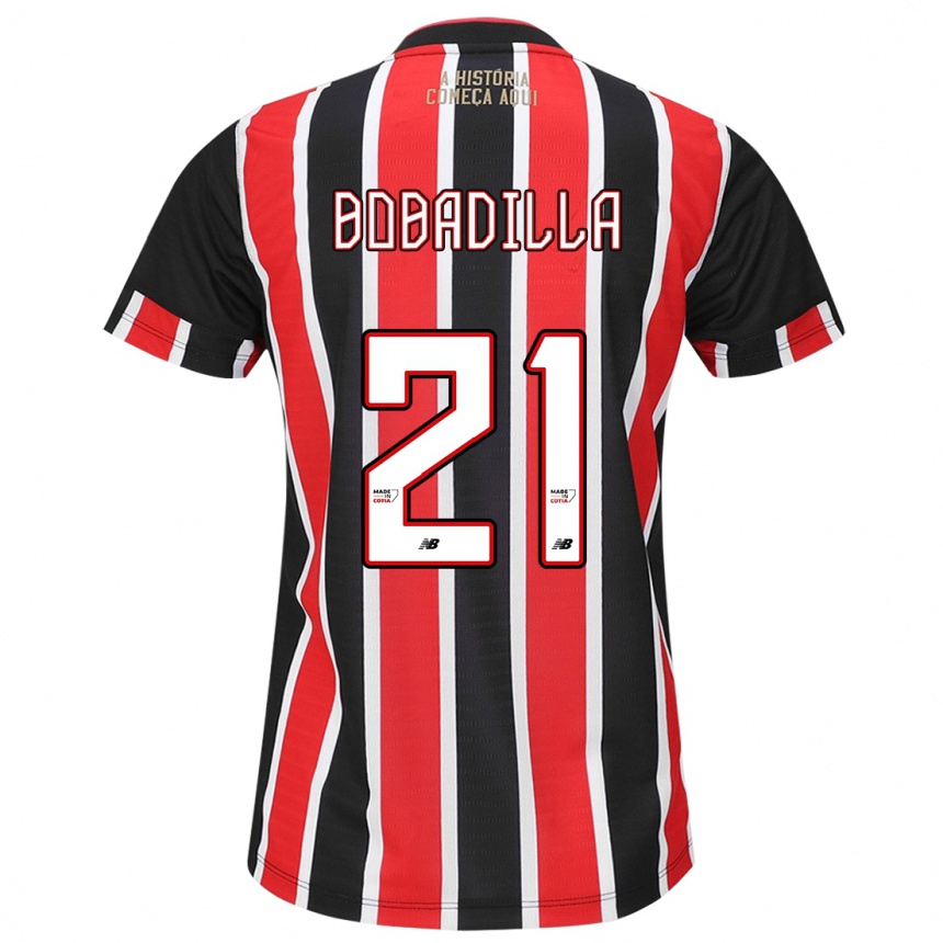 Kids Football Damián Bobadilla #21 Black Red White Away Jersey 2024/25 T-Shirt