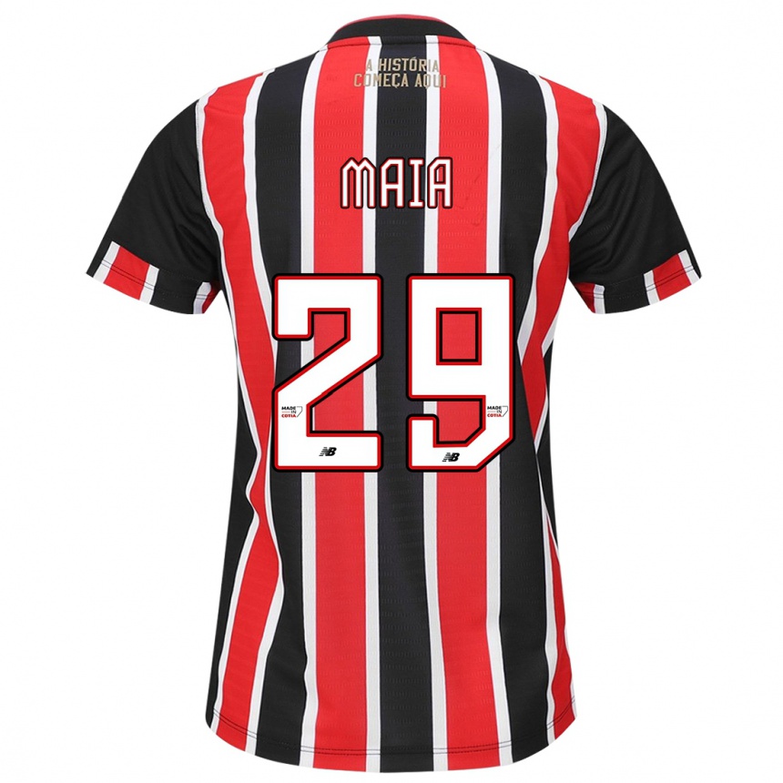 Kids Football Pablo Maia #29 Black Red White Away Jersey 2024/25 T-Shirt