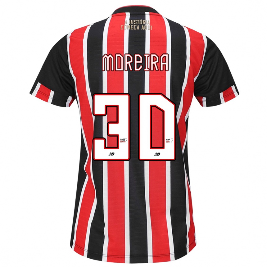 Kids Football João Moreira #30 Black Red White Away Jersey 2024/25 T-Shirt