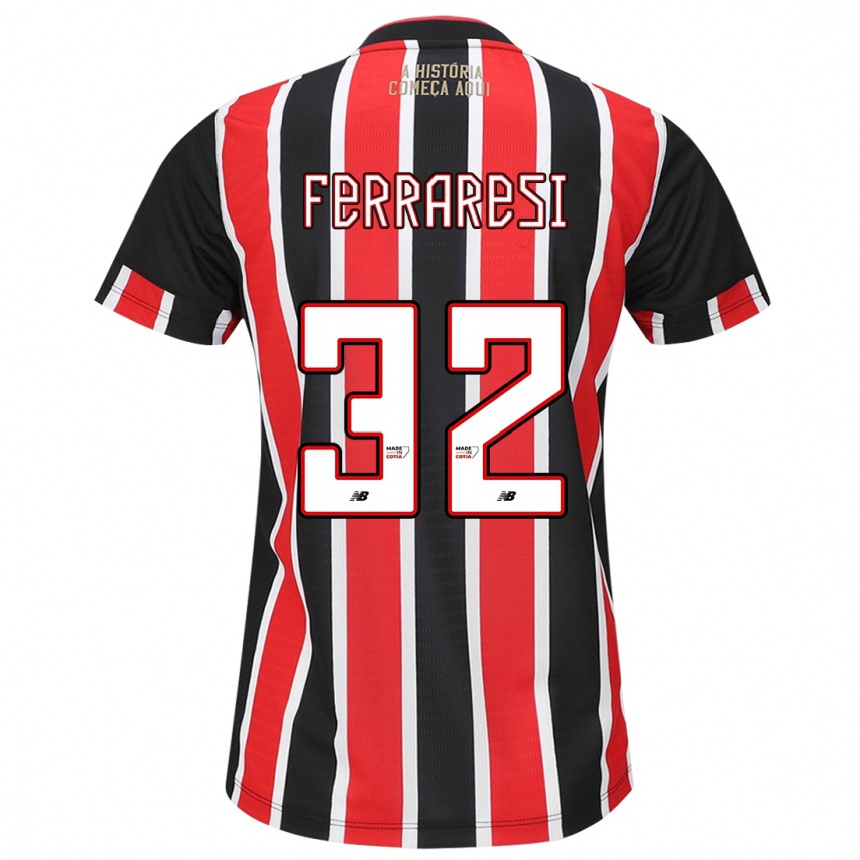 Kids Football Nahuel Ferraresi #32 Black Red White Away Jersey 2024/25 T-Shirt