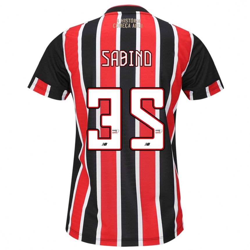 Kids Football Sabino #35 Black Red White Away Jersey 2024/25 T-Shirt