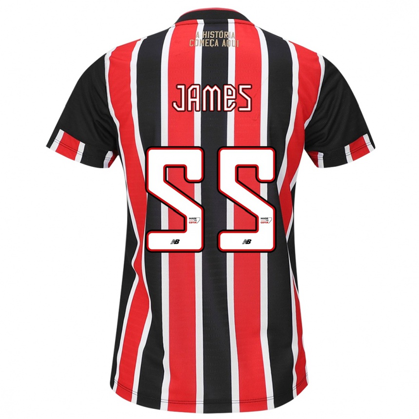 Kids Football James Rodríguez #55 Black Red White Away Jersey 2024/25 T-Shirt