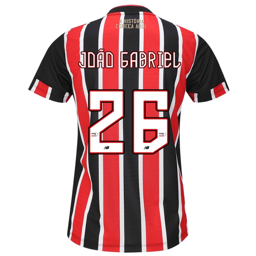 Kids Football João Gabriel #26 Black Red White Away Jersey 2024/25 T-Shirt