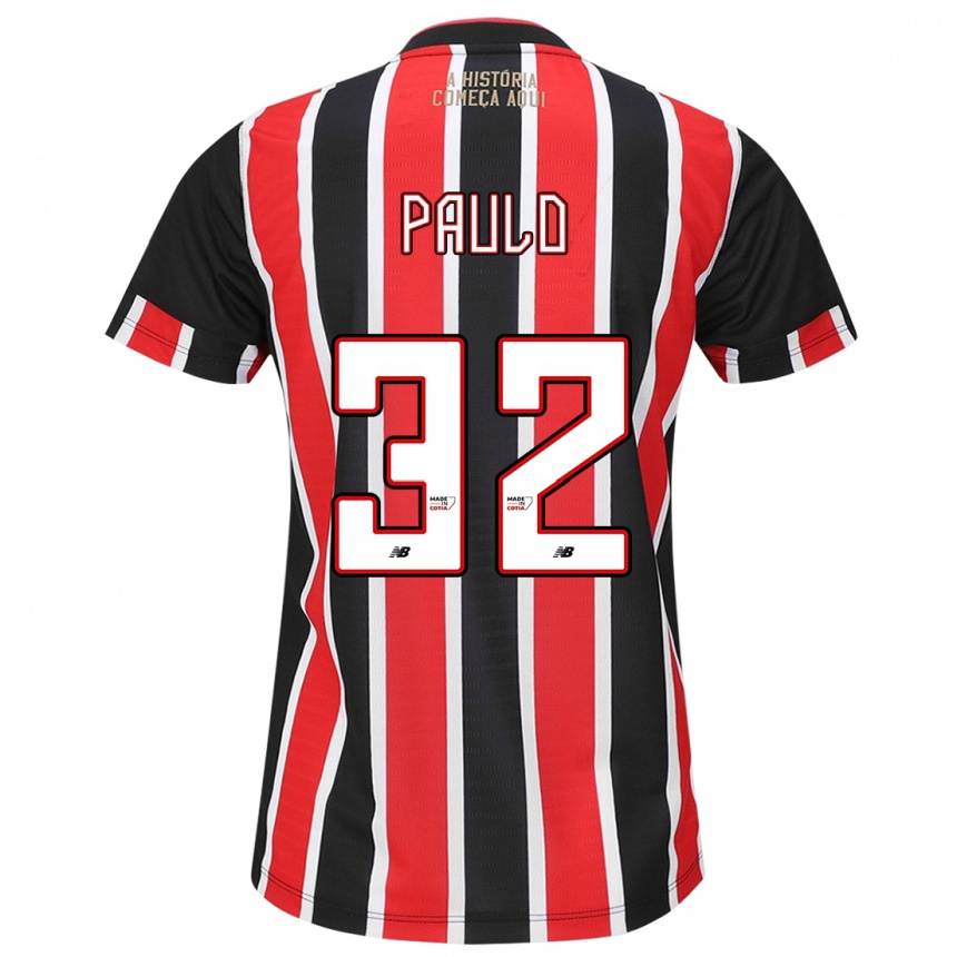 Kids Football Marcos Paulo #32 Black Red White Away Jersey 2024/25 T-Shirt