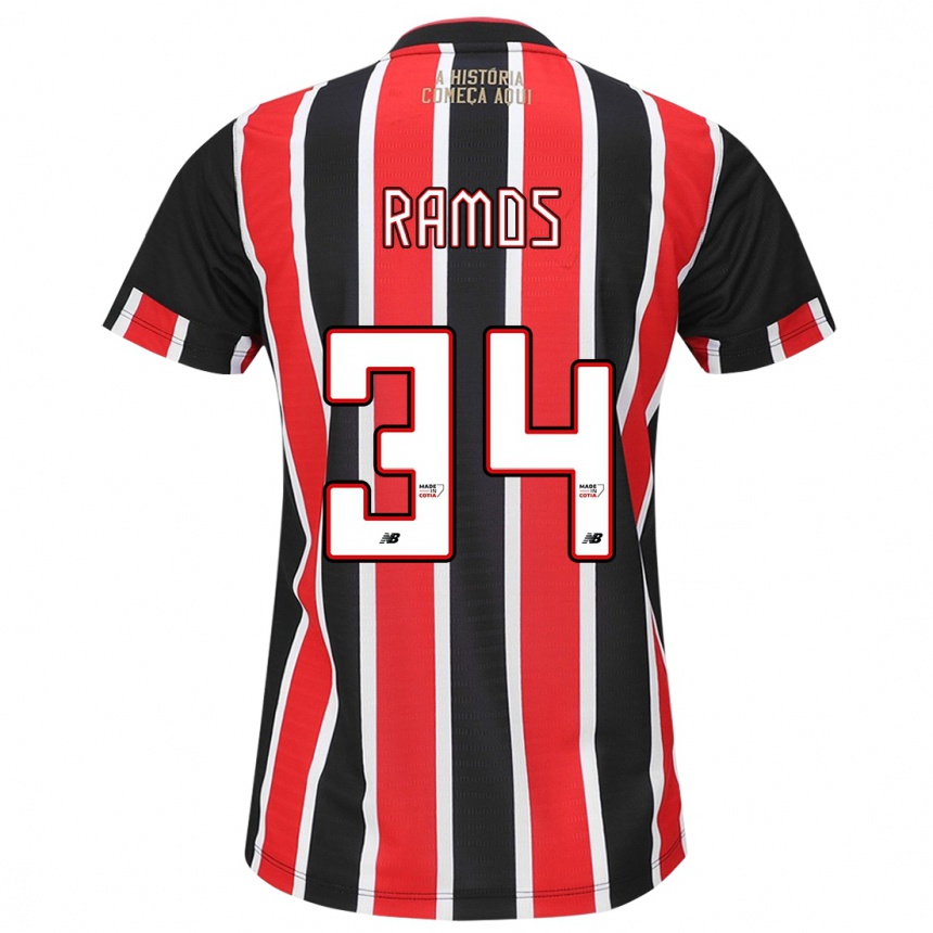 Kids Football Raí Ramos #34 Black Red White Away Jersey 2024/25 T-Shirt