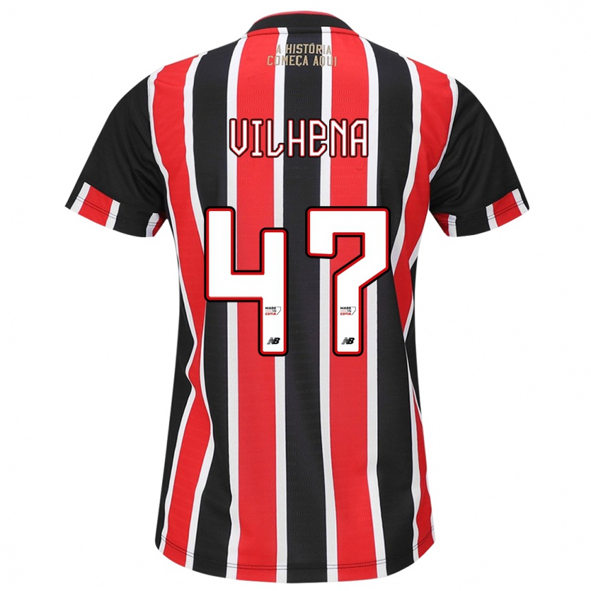 Kids Football Pedro Vilhena #47 Black Red White Away Jersey 2024/25 T-Shirt