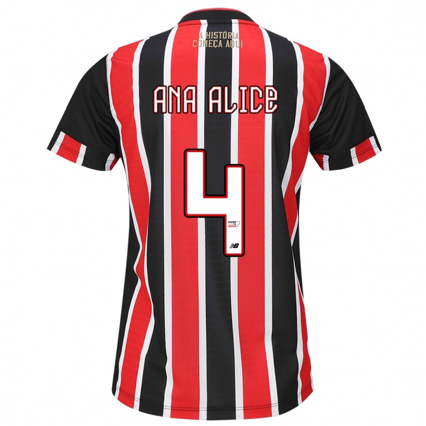 Kids Football Ana Alice Luciano Da Silva #4 Black Red White Away Jersey 2024/25 T-Shirt