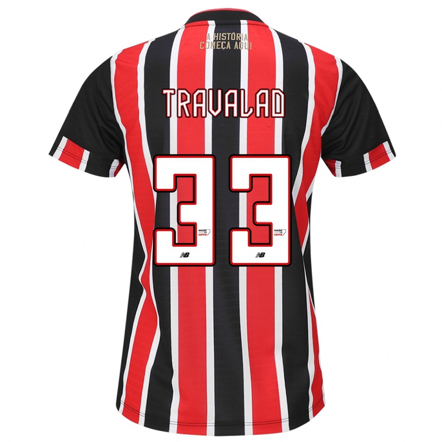 Kids Football Rafa Travalão #33 Black Red White Away Jersey 2024/25 T-Shirt