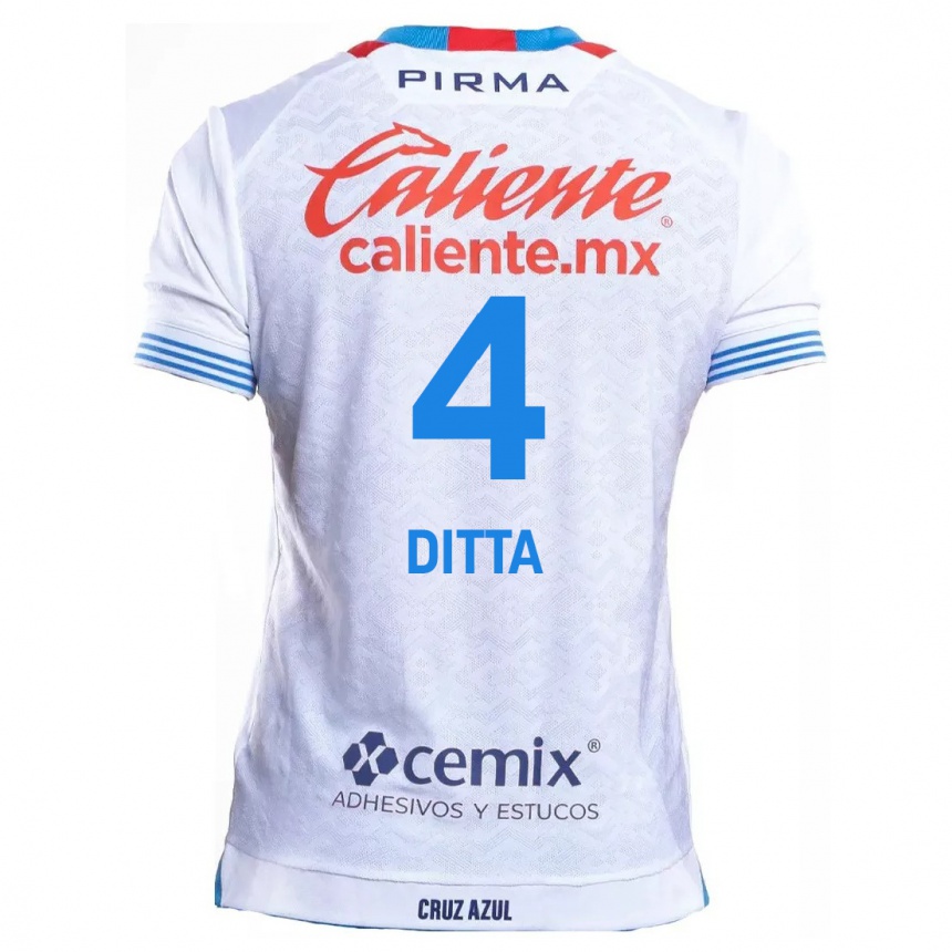 Kids Football Willer Ditta #4 White Blue Away Jersey 2024/25 T-Shirt