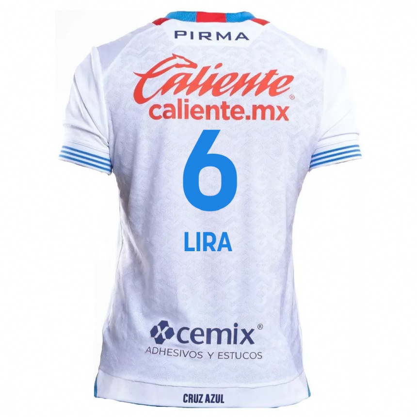 Kids Football Érik Lira #6 White Blue Away Jersey 2024/25 T-Shirt