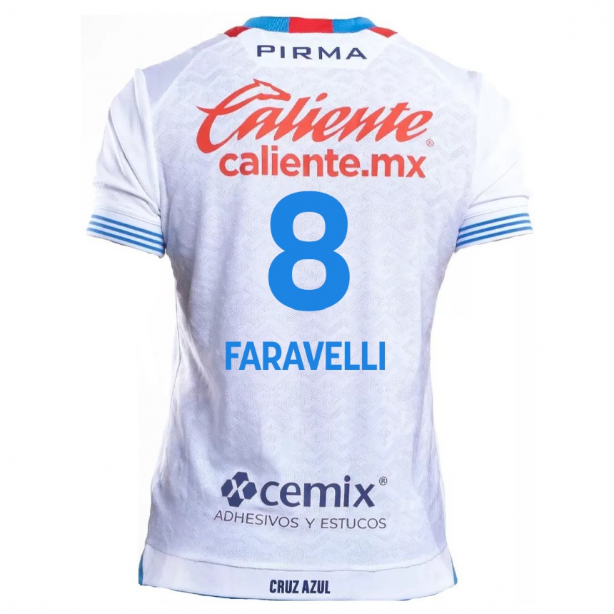 Kids Football Lorenzo Faravelli #8 White Blue Away Jersey 2024/25 T-Shirt