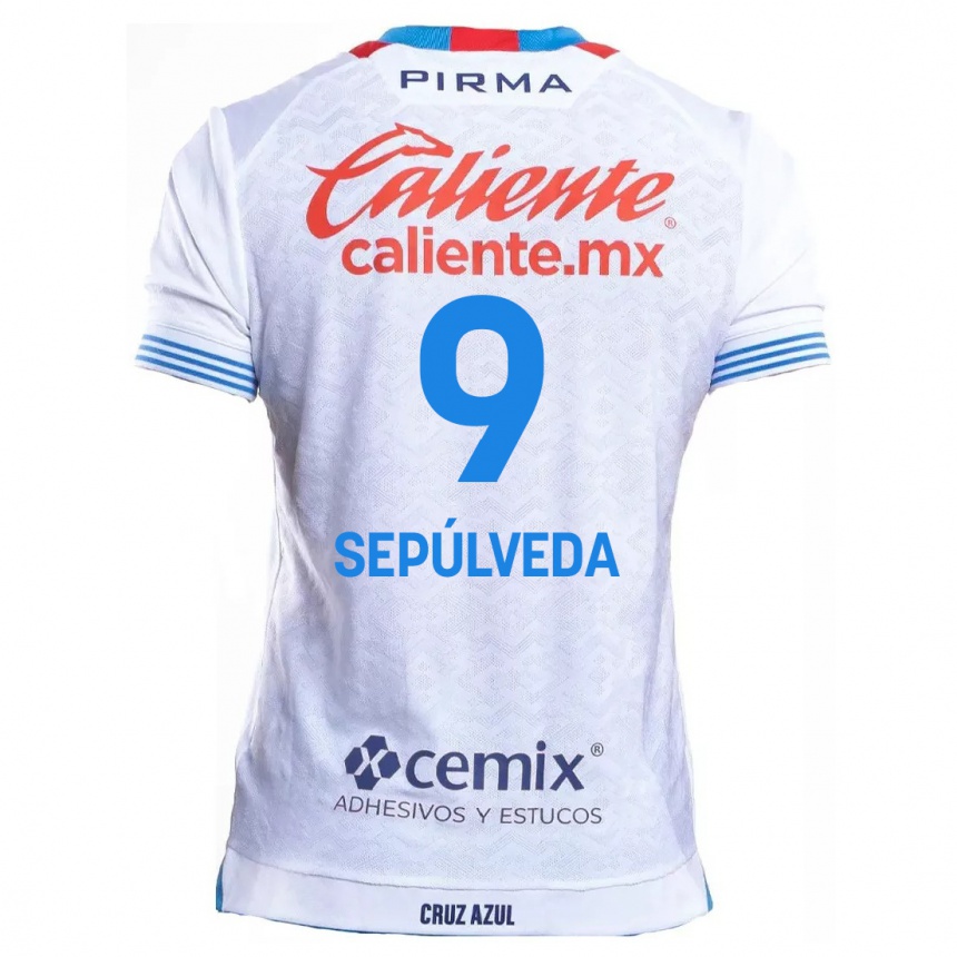 Kids Football Ángel Sepúlveda #9 White Blue Away Jersey 2024/25 T-Shirt