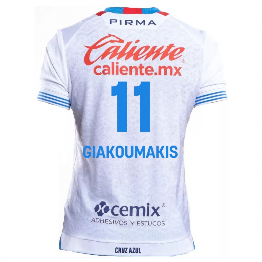 Kids Football Georgios Giakoumakis #11 White Blue Away Jersey 2024/25 T-Shirt