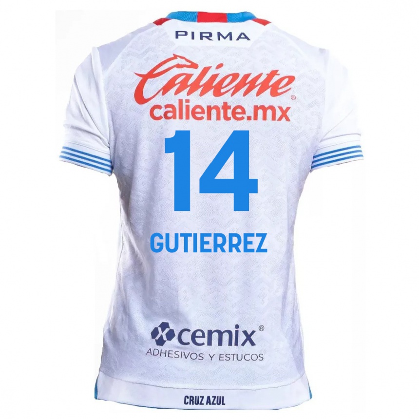 Kids Football Alexis Gutiérrez #14 White Blue Away Jersey 2024/25 T-Shirt