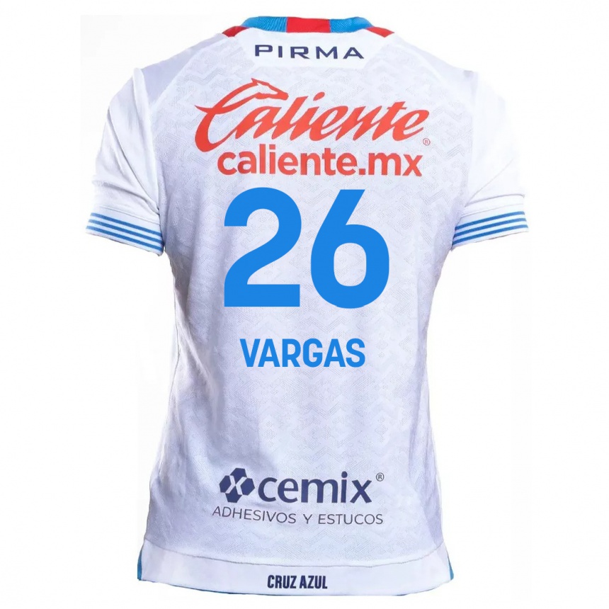 Kids Football Carlos Vargas #26 White Blue Away Jersey 2024/25 T-Shirt