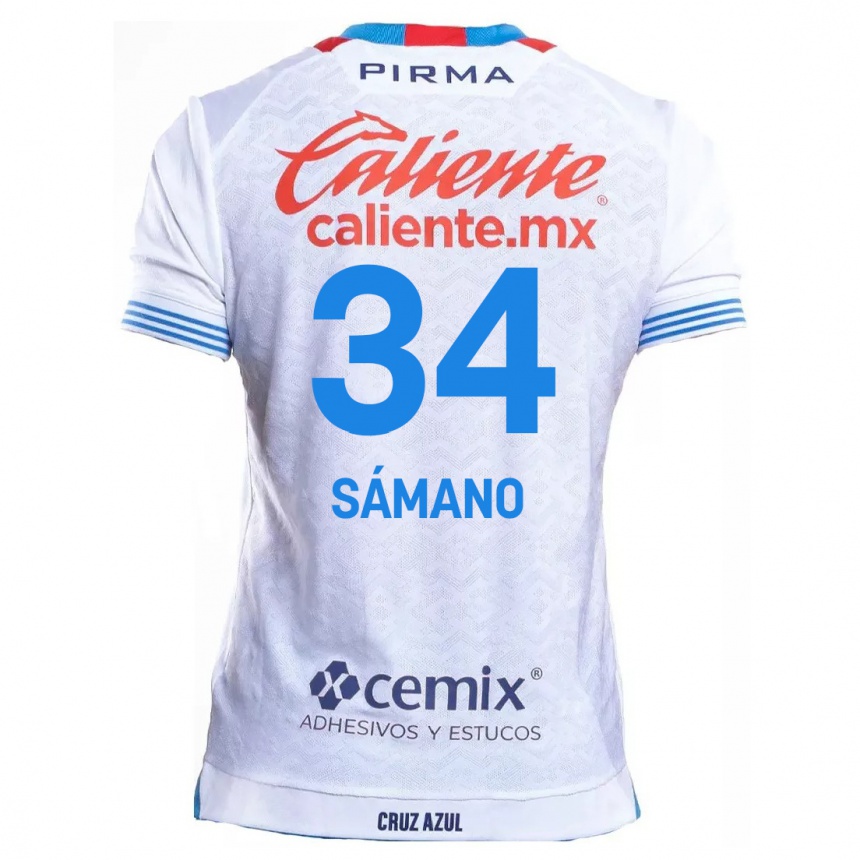 Kids Football Leonardo Sámano #34 White Blue Away Jersey 2024/25 T-Shirt