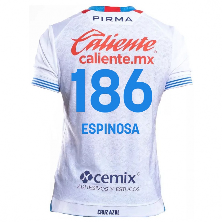 Kids Football Brandón Espinosa #186 White Blue Away Jersey 2024/25 T-Shirt