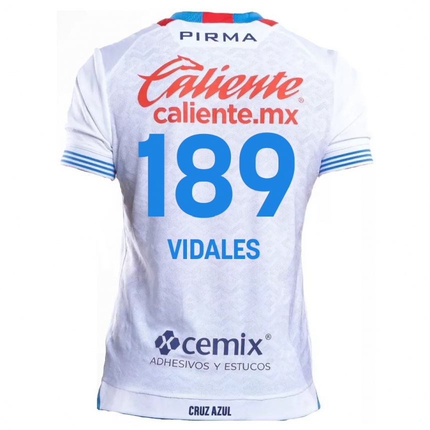 Kids Football Álvaro Vidales #189 White Blue Away Jersey 2024/25 T-Shirt