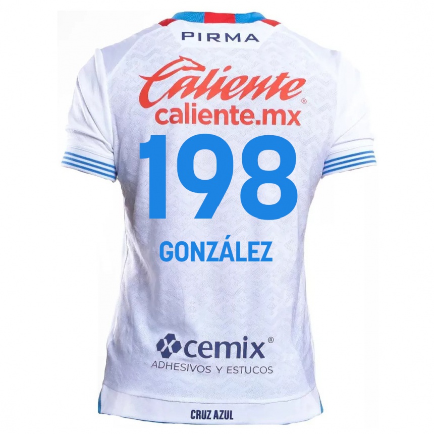 Kids Football Kenneth González #198 White Blue Away Jersey 2024/25 T-Shirt