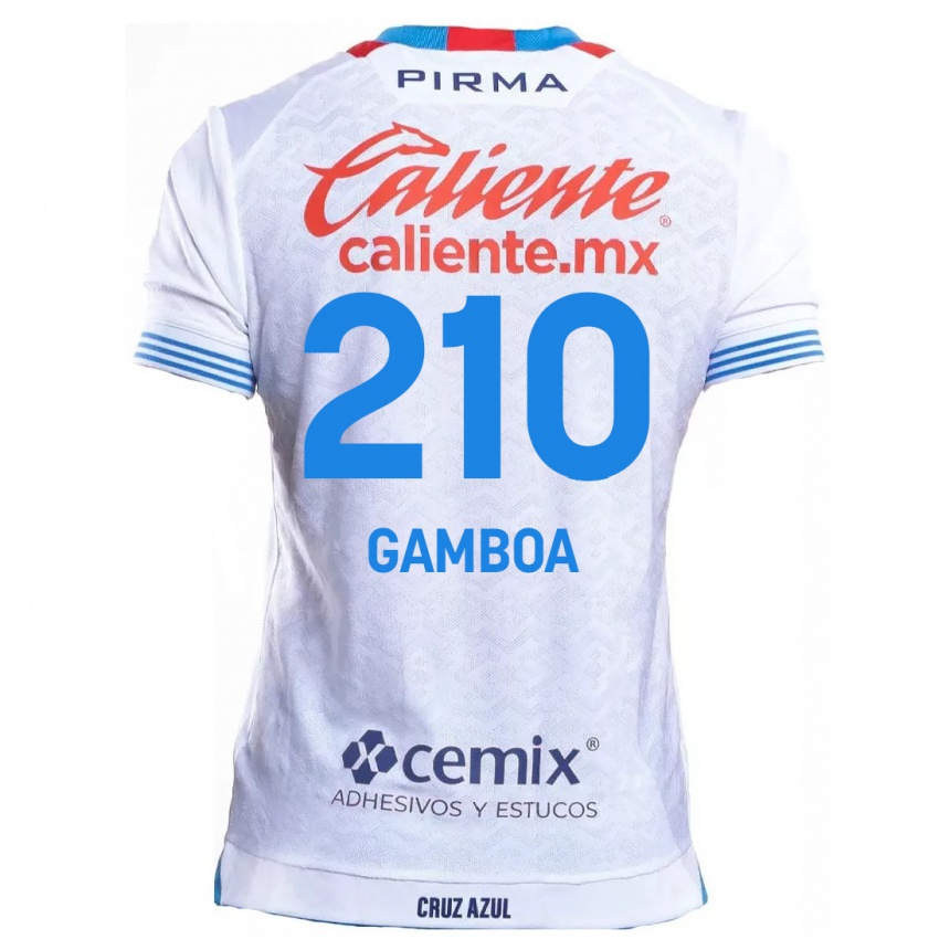 Kids Football Bryan Gamboa #210 White Blue Away Jersey 2024/25 T-Shirt