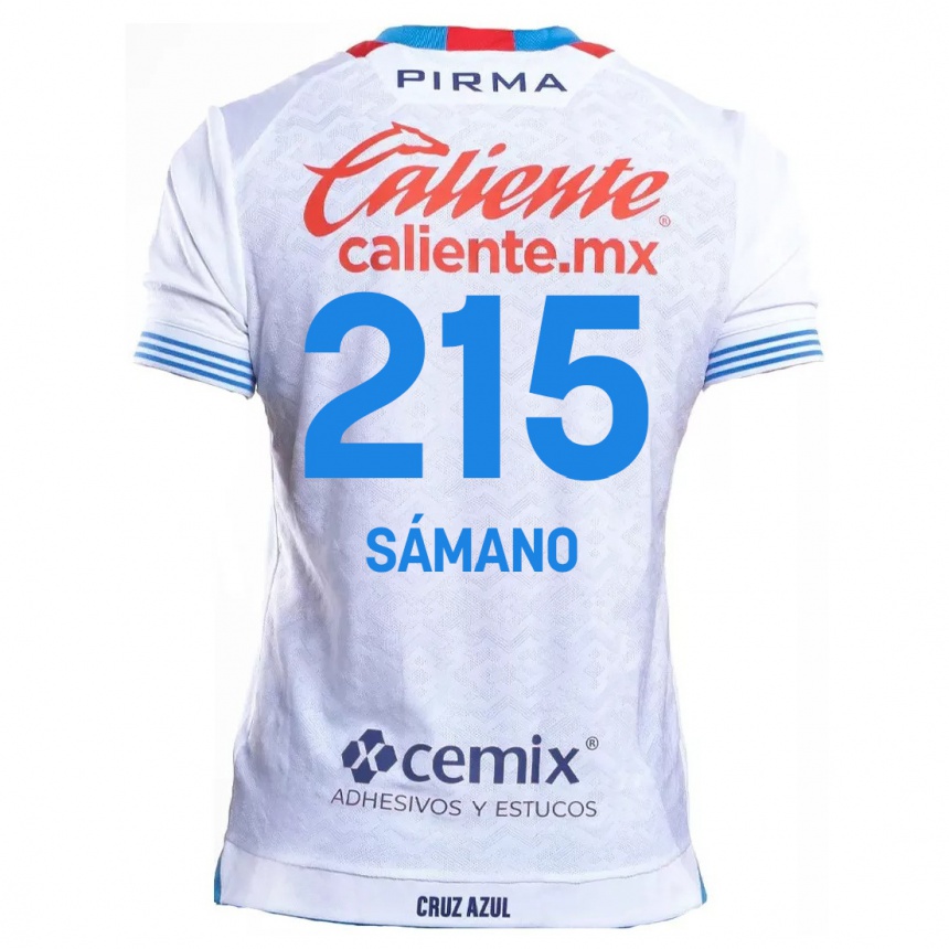 Kids Football Fernando Sámano #215 White Blue Away Jersey 2024/25 T-Shirt