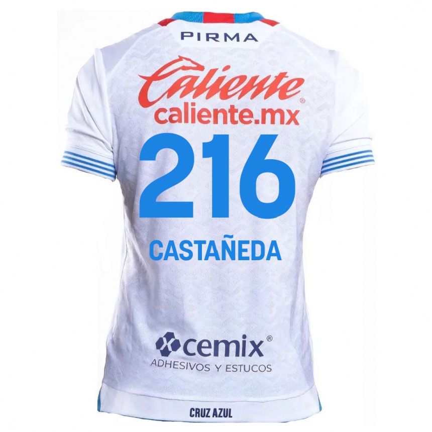 Kids Football Ian Castañeda #216 White Blue Away Jersey 2024/25 T-Shirt