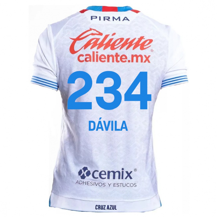 Kids Football Emilio Dávila #234 White Blue Away Jersey 2024/25 T-Shirt