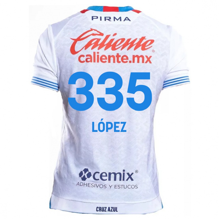 Kids Football Alfredo López #335 White Blue Away Jersey 2024/25 T-Shirt