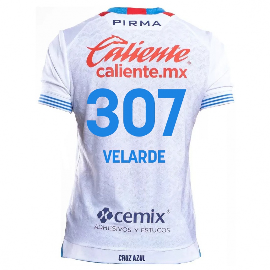 Kids Football Juan Velarde #307 White Blue Away Jersey 2024/25 T-Shirt