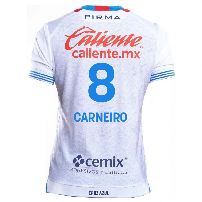 Kids Football Gonzalo Carneiro #8 White Blue Away Jersey 2024/25 T-Shirt