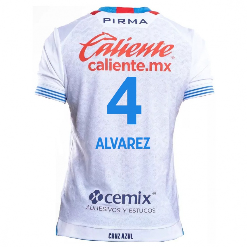 Kids Football Gabriela Alvarez #4 White Blue Away Jersey 2024/25 T-Shirt