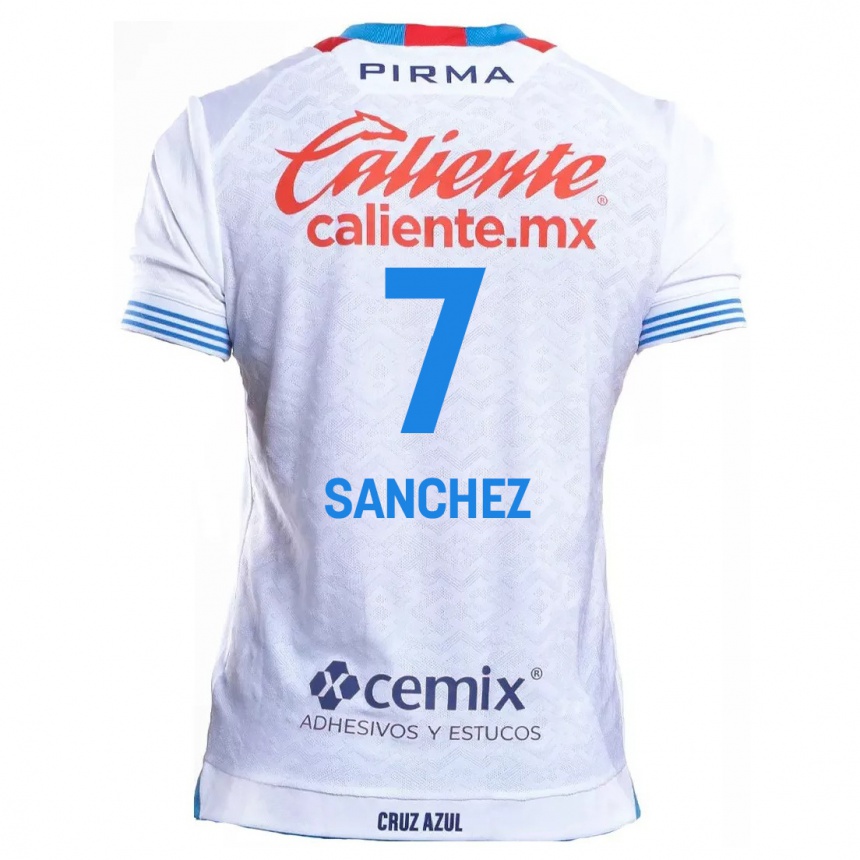 Kids Football Andrea Sanchez #7 White Blue Away Jersey 2024/25 T-Shirt