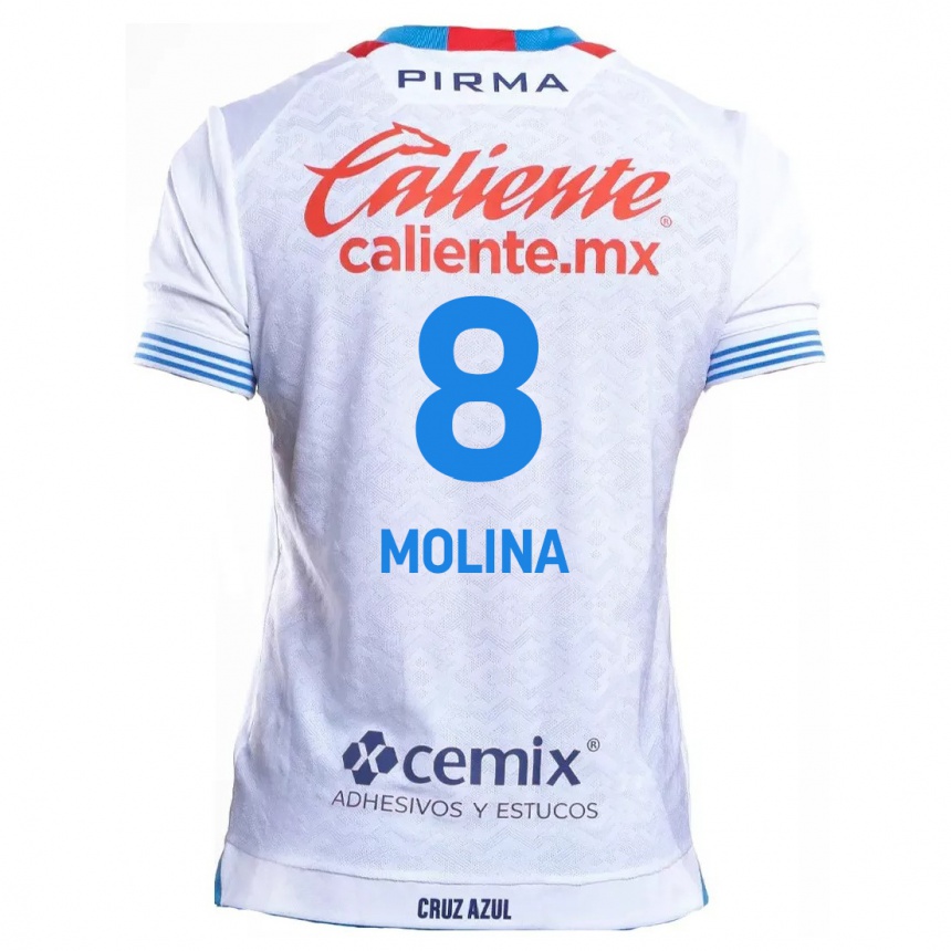 Kids Football Dalia Molina #8 White Blue Away Jersey 2024/25 T-Shirt