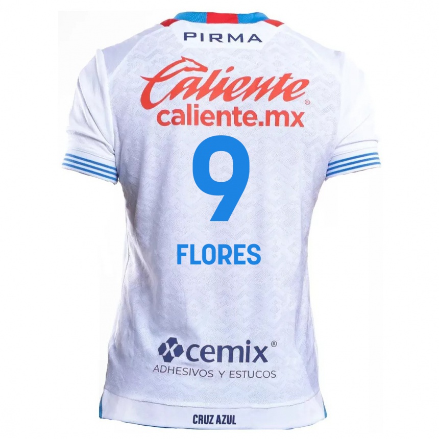 Kids Football Daniela Flores #9 White Blue Away Jersey 2024/25 T-Shirt