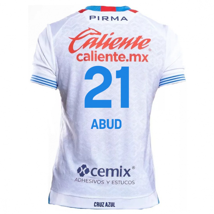 Kids Football Karime Abud #21 White Blue Away Jersey 2024/25 T-Shirt