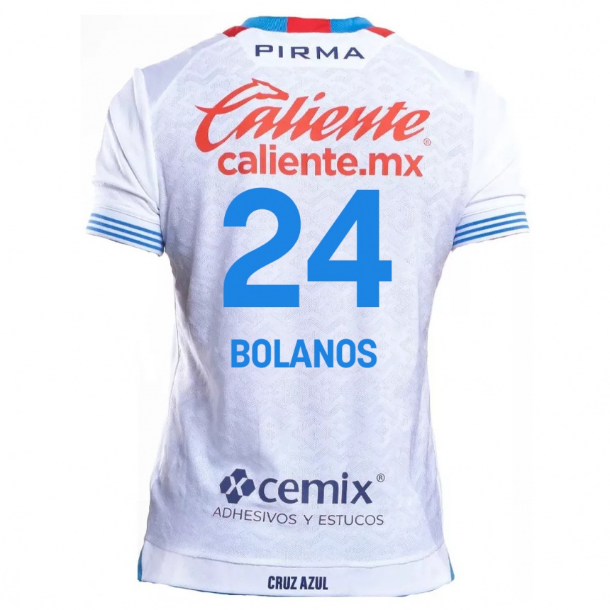 Kids Football Jatziry Bolanos #24 White Blue Away Jersey 2024/25 T-Shirt