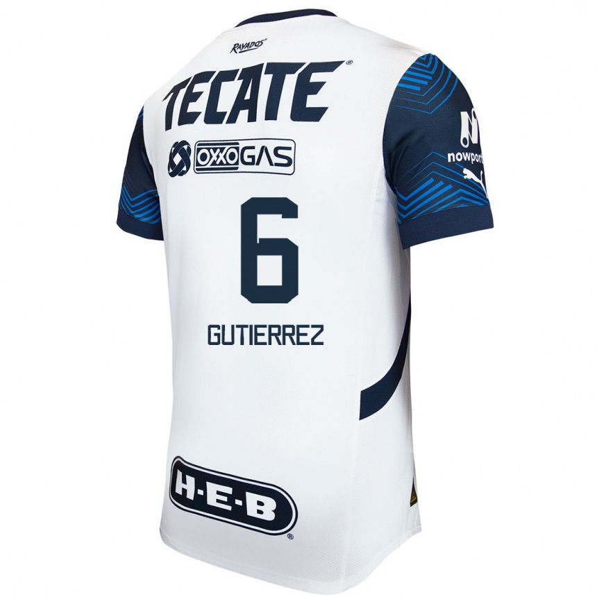 Kids Football Édson Gutiérrez #6 White Blue Away Jersey 2024/25 T-Shirt