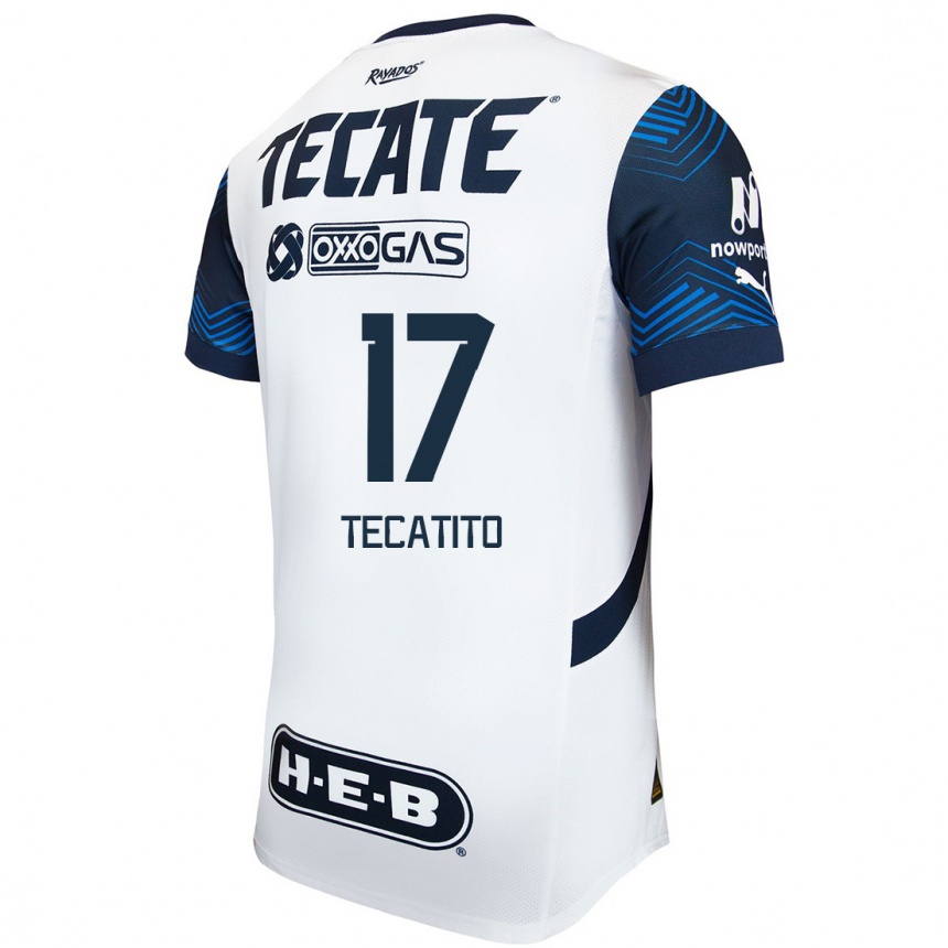 Kids Football Tecatito #17 White Blue Away Jersey 2024/25 T-Shirt