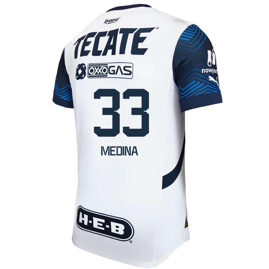 Kids Football Stefan Medina #33 White Blue Away Jersey 2024/25 T-Shirt