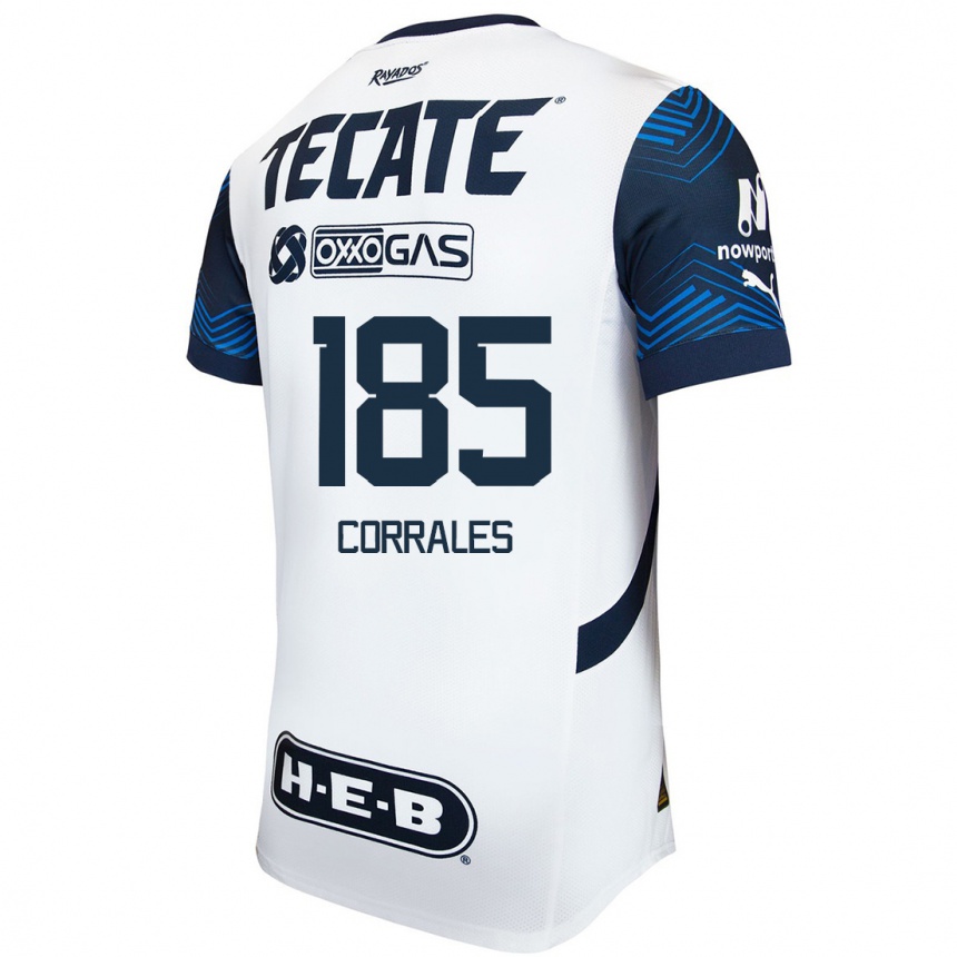 Kids Football Ángel Corrales #185 White Blue Away Jersey 2024/25 T-Shirt