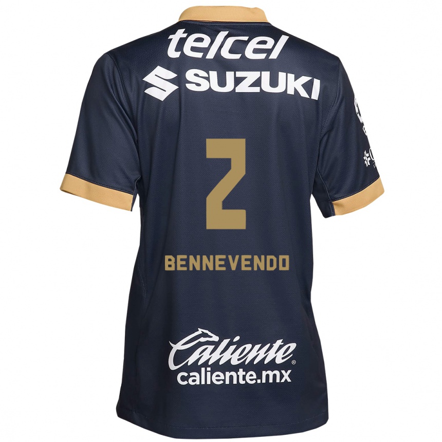 Kids Football Pablo Bennevendo #2 Obsidian Gold White Away Jersey 2024/25 T-Shirt