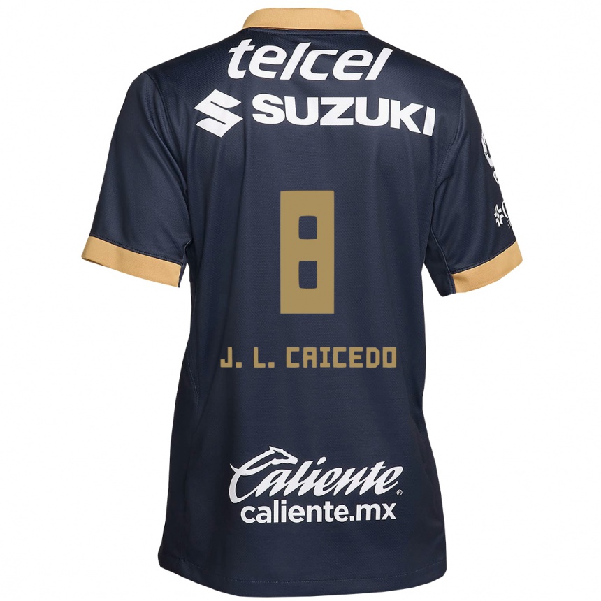 Kids Football José Caicedo #8 Obsidian Gold White Away Jersey 2024/25 T-Shirt