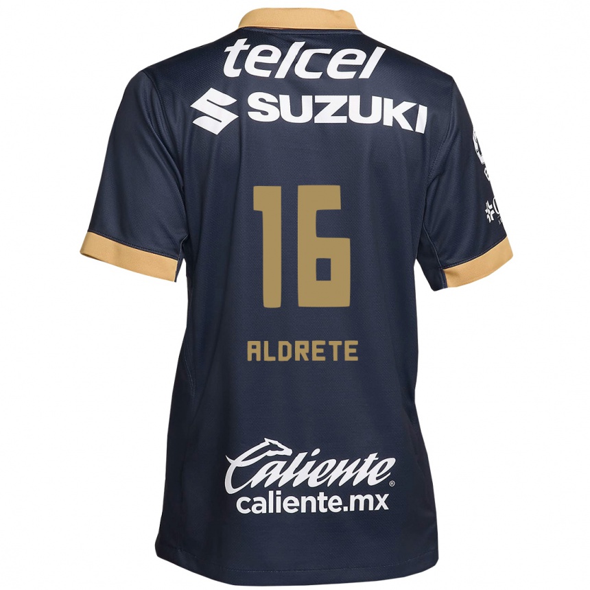 Kids Football Adrián Aldrete #16 Obsidian Gold White Away Jersey 2024/25 T-Shirt