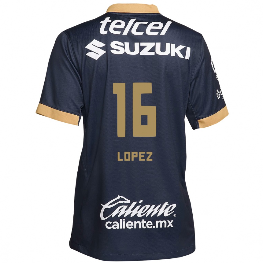 Kids Football Samantha Lopez #16 Obsidian Gold White Away Jersey 2024/25 T-Shirt