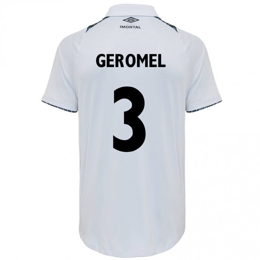 Kids Football Pedro Geromel #3 White Blue Away Jersey 2024/25 T-Shirt