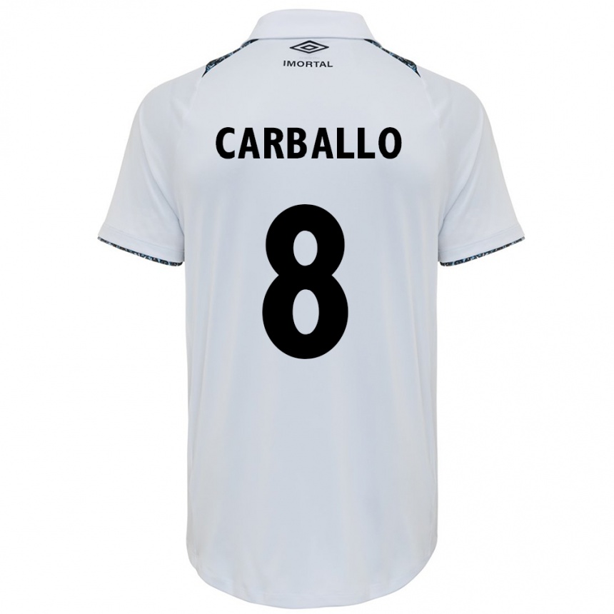 Kids Football Felipe Carballo #8 White Blue Away Jersey 2024/25 T-Shirt